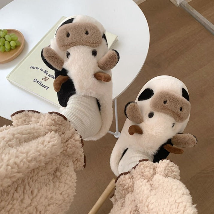 Fluffy cow slippers
